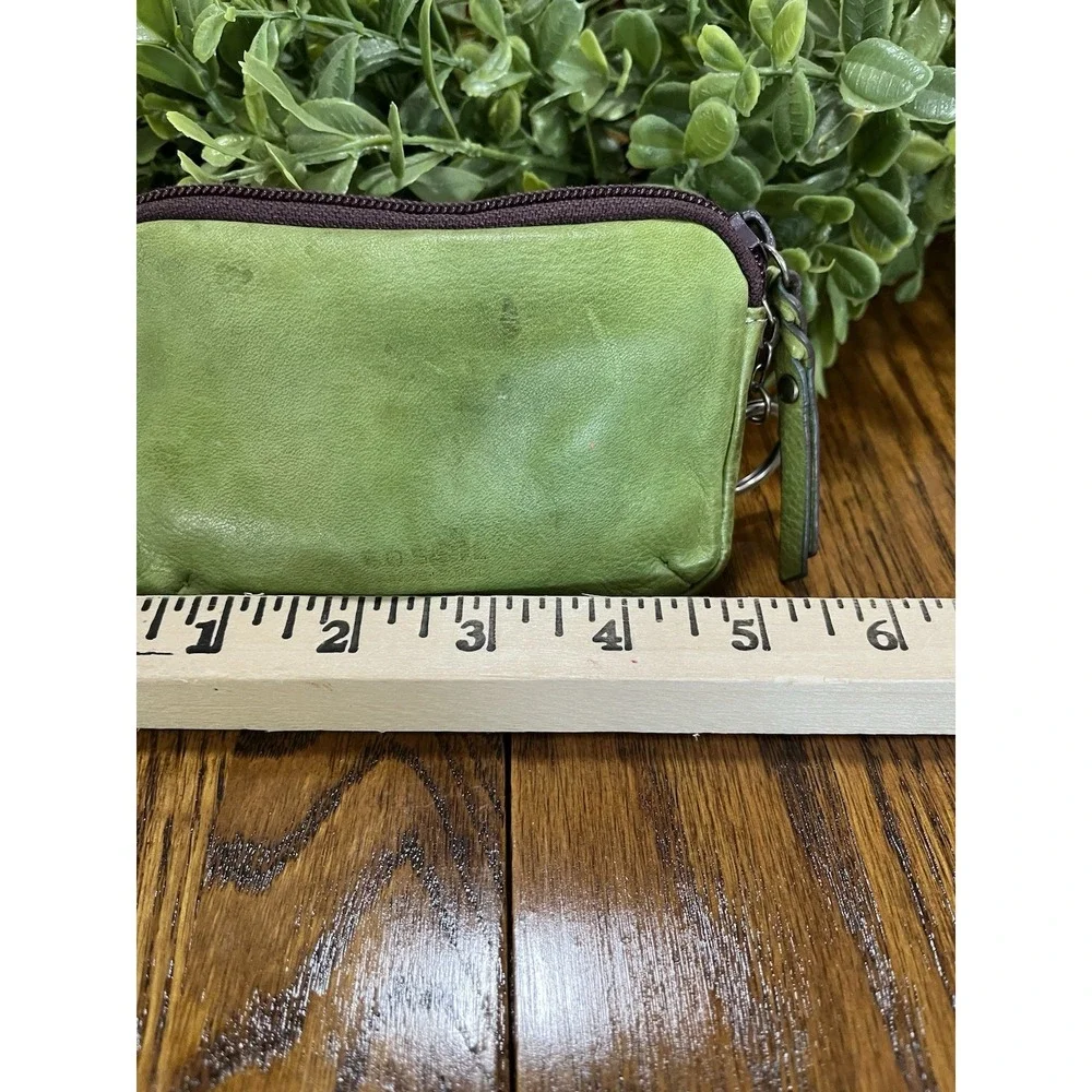 Vintage Fossil Green Leather Zip Coin ID Mini Pouch Purse Wallet